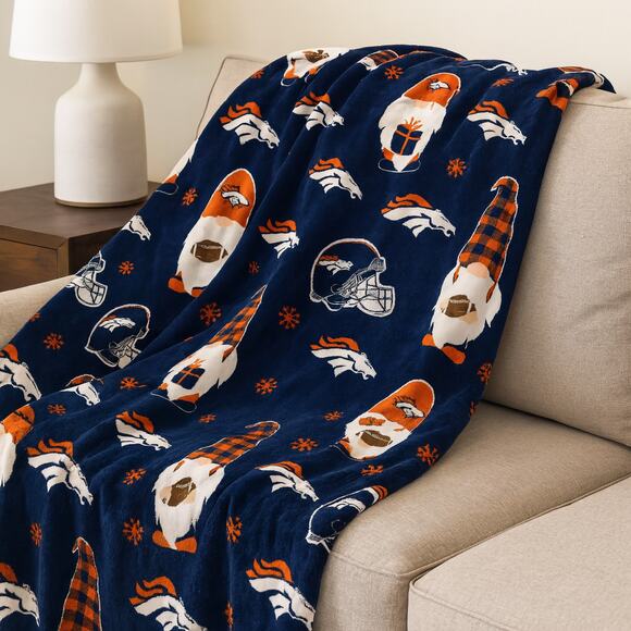 Denver Broncos Holiday Football Throw Blanket Gnome NFL 60x70 Snowflake New - Picture 2 of 7